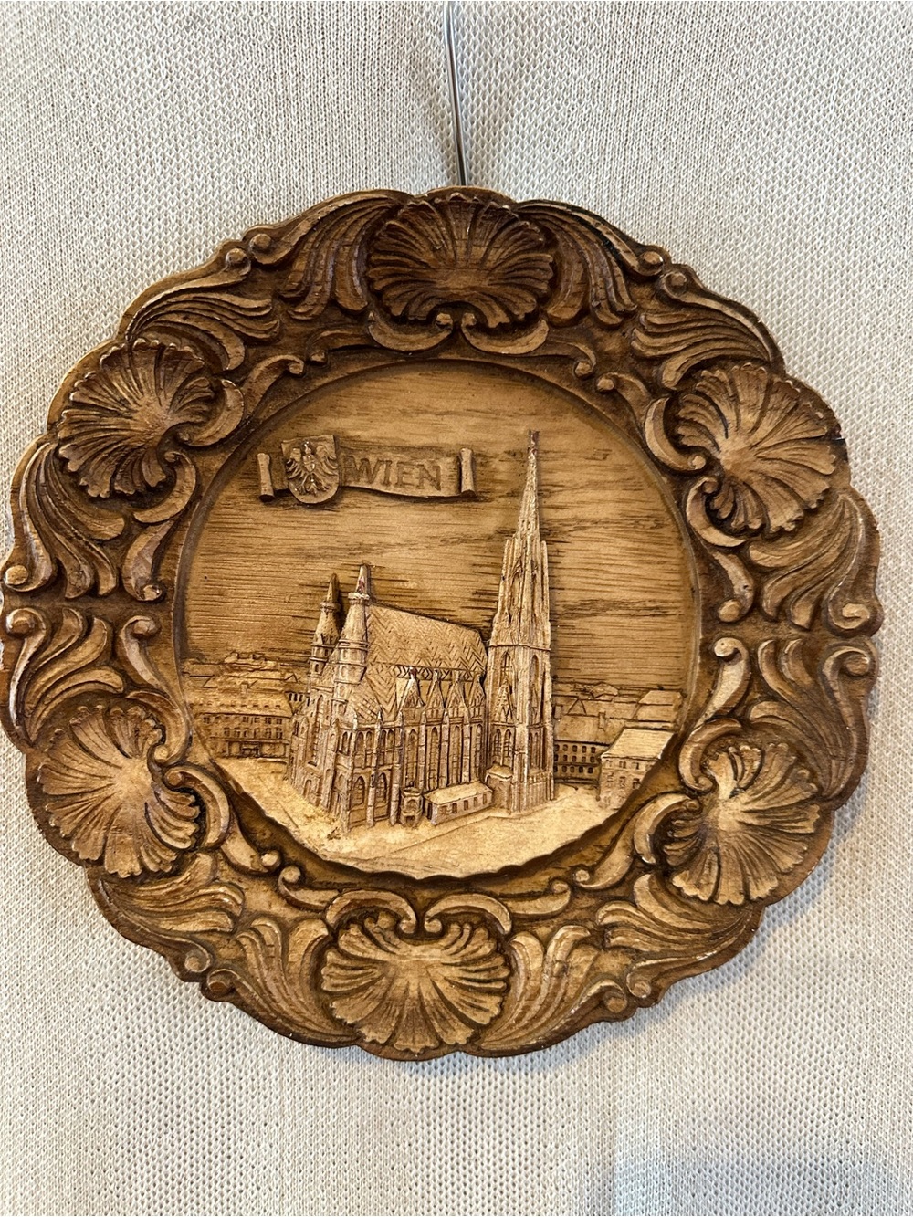 Vienna Souvenir Wall Plaque - Carved Wood Tone
